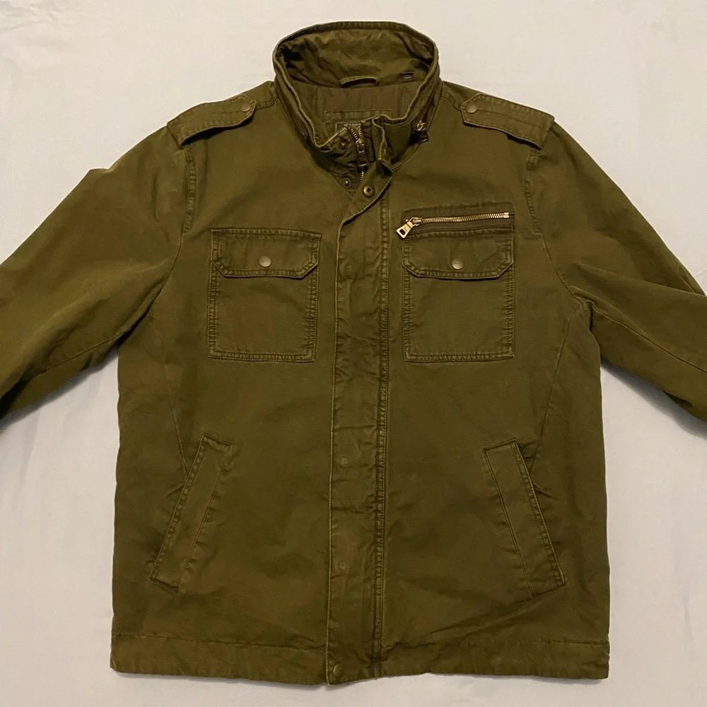 G.H. Bass & Co. Men’s Military Field Jacket Green Olive Large Full Zip Pockets - Picture 3 of 16